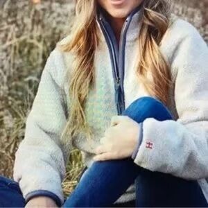 Homage Half Zip Sherpa Fleece Pullover Jacket Beige Blur Contrast Zip Pocket‎ L